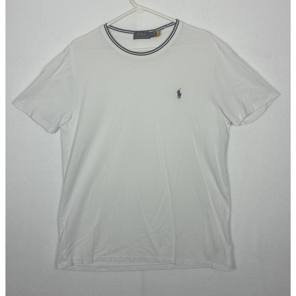 Polo Ralph Lauren Shirt Lg Medium White Tipped Collar Pony Logo Tee Casual